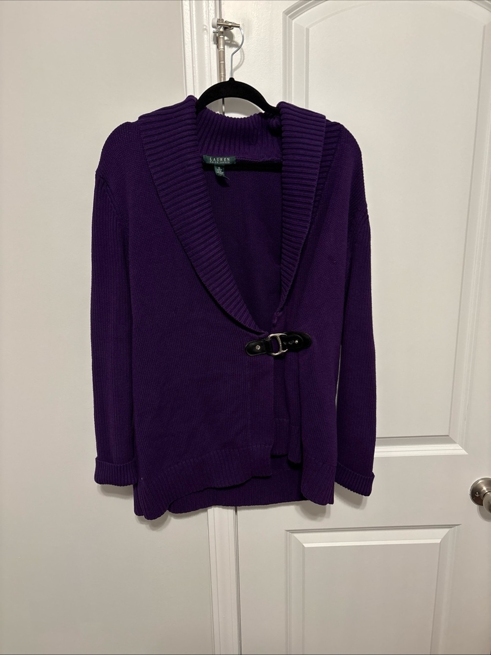 Ralph Lauren Purple Shawl Collar Toggle Sweater Cardigan
